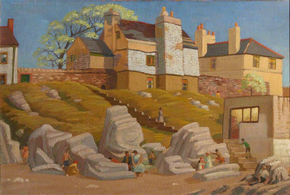 British (English) School - View of Houses above Rocks on a Beach - 1548180 - National Trust