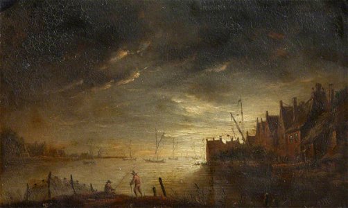 British (Norwich) School - River Scene at Night with Buildings - 1401300 - National Trust