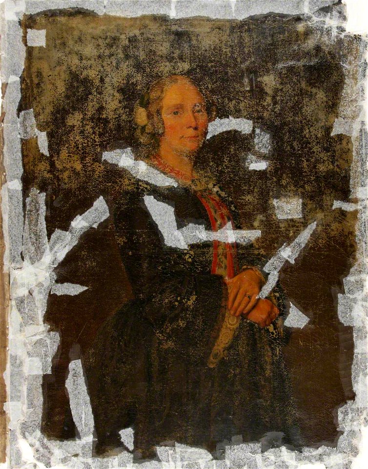 British (Welsh) School - Standing Portrait of a Lady in Black with a White Rose in Her Hair - 93883 - National Trust