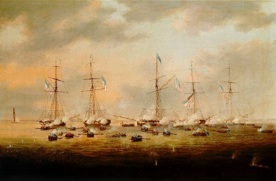 British and American Gunboats in Action on Lake Borgne, 14 December 1814 RMG BHC0612
