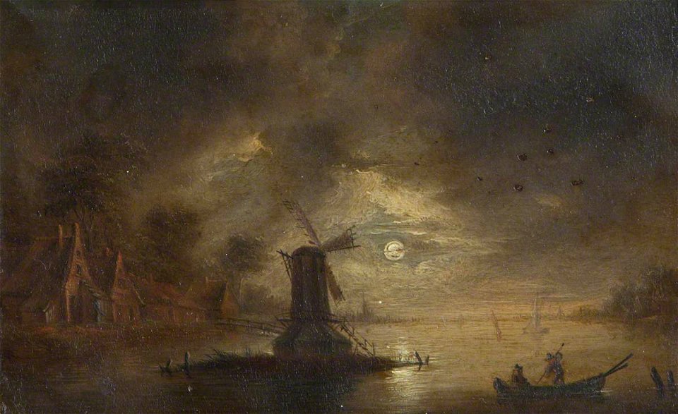 British (Norwich) School - River Scene at Night, with a Windmill - 1401299 - National Trust