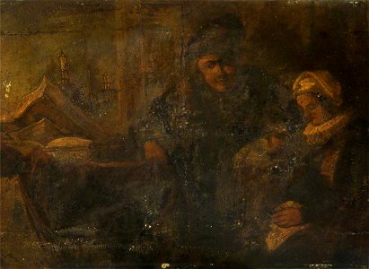 British School - A Dutch Man Seated at a Desk with His Wife and Child - 1257241 - National Trust