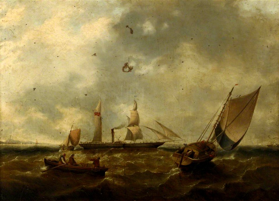 British School - A Paddle Steamer and Fishing Vessels near a Coast - BHC1170 - Royal Museums Greenwich