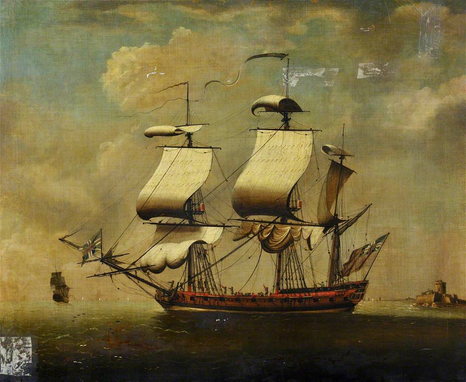 British School - A Frigate Taking in Sail - BHC1047 - Royal Museums Greenwich