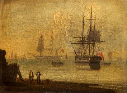 British School - A Frigate at Anchor, Thought to Be off Sandy Hook - BHC1094 - Royal Museums Greenwich
