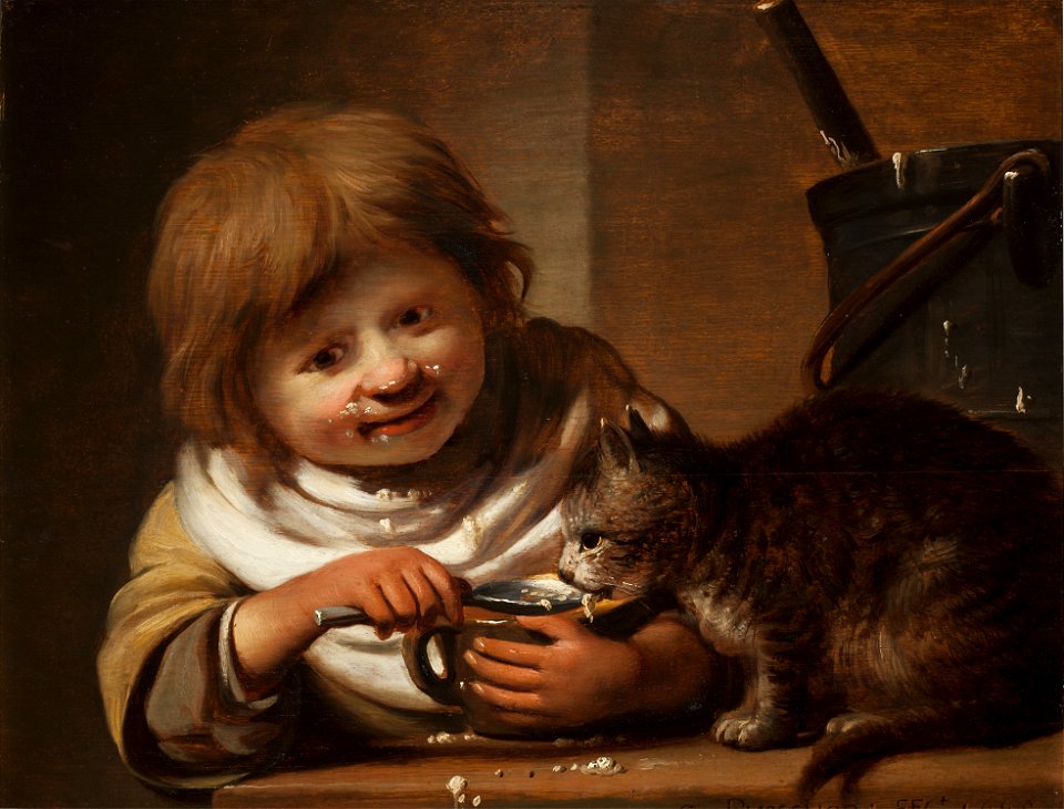 Cornelis Bishop - Boy feeding his Cat