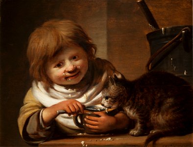 Cornelis Bishop - Boy feeding his Cat