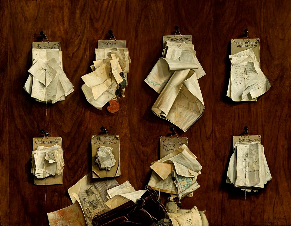 Cornelis Brize - documents on wall - Thesaurie der Stad Amsterdam 1656