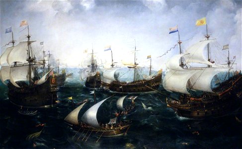 Cornelis Claesz. van Wieringen (1580-1635) - Heemskerk’s Defeat of the Spaniards at Gibraltar, 25 April 1607 - BHC0265 - Royal Museums Greenwich. Free illustration for personal and commercial use.