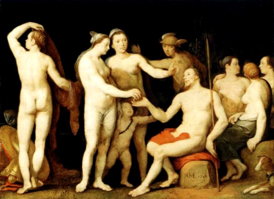 Cornelis Cornelisz. van Haarlem - Het oordeel van Paris (Hyginus 92, Lucianus, Deorum dialogi, 20)) - 5165 - Museum of Fine Arts, Budapest. Free illustration for personal and commercial use.