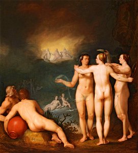 Cornelis Cornelisz. van Haarlem - An allegorical scene featuring the Three Graces Aglaia. Free illustration for personal and commercial use.