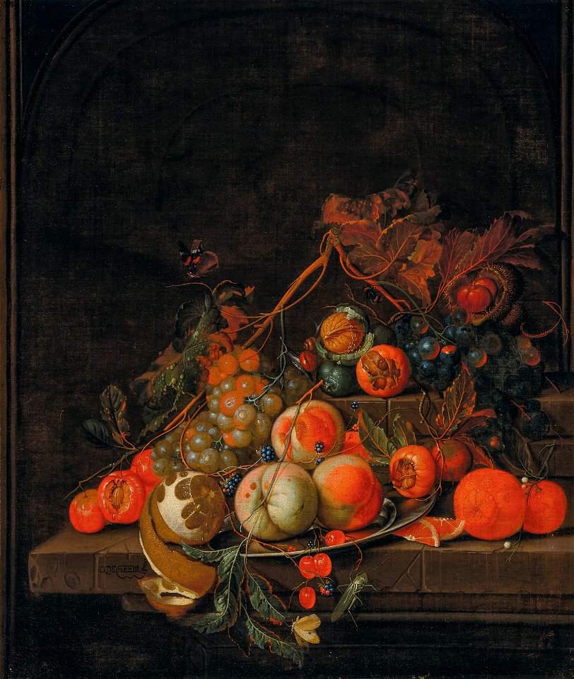 Cornelis de heem peaches grapes oranges a partially peeled lemon medla053133)