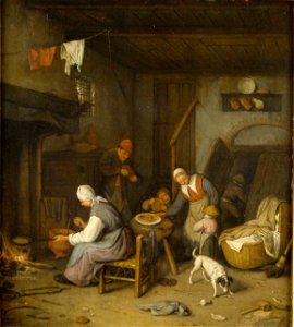 Cornelis Dusart - Interieur met pannenkoekbakkende vrouw - 0337 - Rijksmuseum Twenthe
