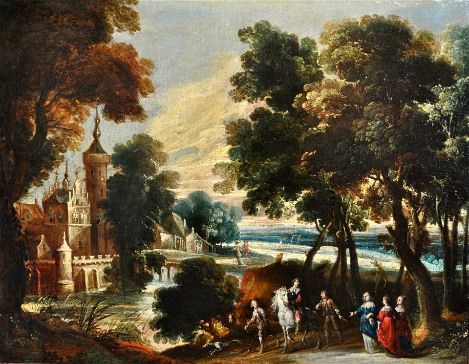 Cornelis de Wael - An elegant company outside a small castle