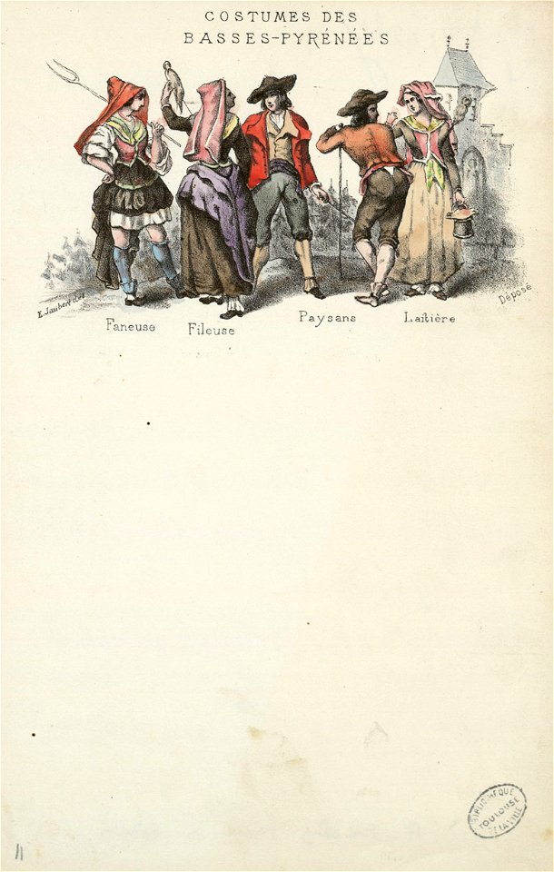 Costumes des Basses-Pyrénées - Faneuse, fileuse, paysans, laitière - Fonds Ancely - B315556101 A PAPIER 2 012