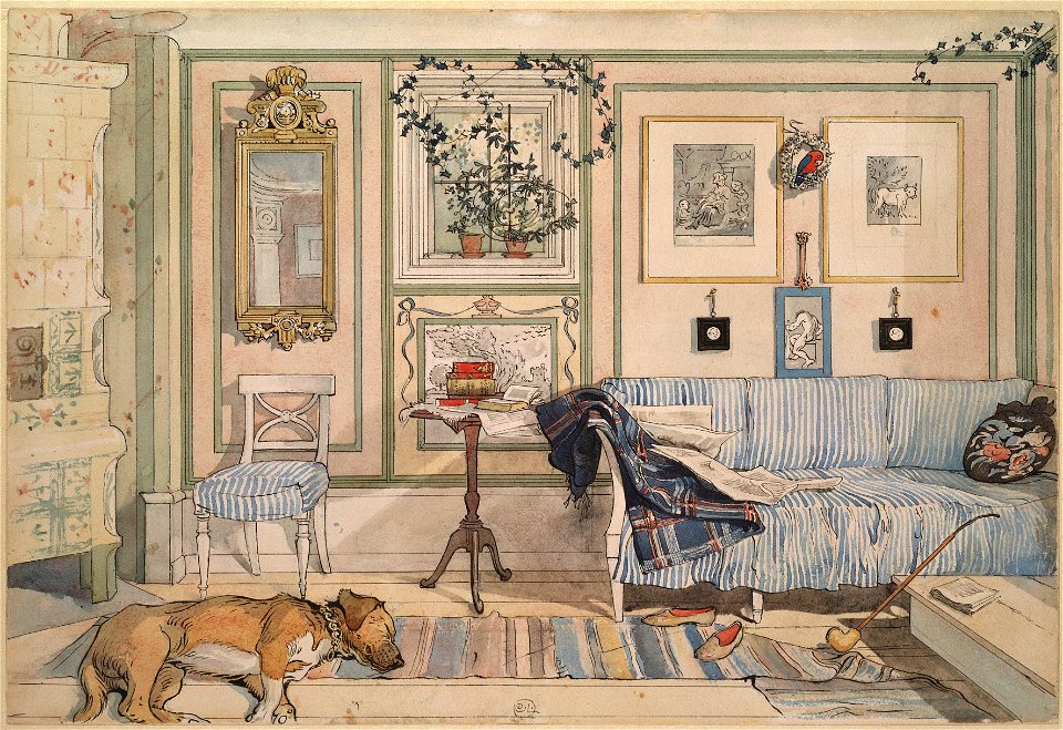 Cosy Corner. From A Home (26 watercolours) (Carl Larsson) - Nationalmuseum - 24210