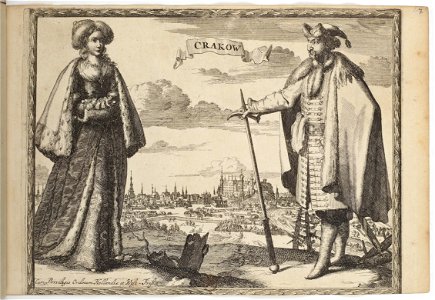 Crackow -Cracovie- - Costumes des quatre parties du monde, gravés dans la manière de Luycken (1670). Free illustration for personal and commercial use.