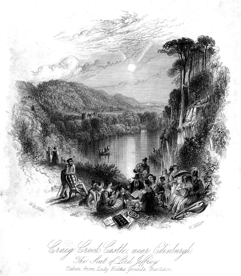 Craig Crook Castle near Edinburgh engraving by William Miller after DO Hill