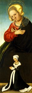 Lucas Cranach d. Ä. - Die Heilige Anna mit Herzogin Barbara von Sachsen als Stifterin. Free illustration for personal and commercial use.