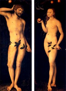 Cranach, adamo ed eva, uffizi. Free illustration for personal and commercial use.