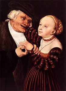 Lucas Cranach d. Ä. - Old Man and Young Woman - WGA05716. Free illustration for personal and commercial use.
