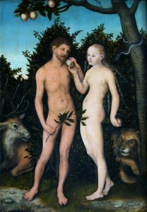 Lucas Cranach the Elder-Adam and Eve 1533. Free illustration for personal and commercial use.