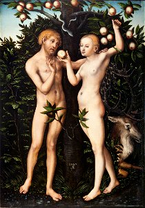 Lucas Cranach the Elder, Adam and Eve,1538 (Toronto). Free illustration for personal and commercial use.