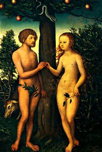 Lucas Cranach d.Ä. - Adam und Eva (Museo Nacional de San Carlos). Free illustration for personal and commercial use.