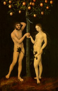 Lucas Cranach d. Ä. - Adam and Eve (Koninklijk Museum v. Schone Kunsten Antwerpen). Free illustration for personal and commercial use.
