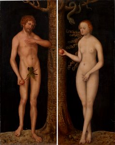 Lucas Cranach d.Ä. - Der Sündenfall (1510-20, KHM Vienna). Free illustration for personal and commercial use.