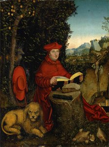 Lucas Cranach d.Ä. - Kardinal Albrecht von Brandenburg als Heiliger Hieronymus. Free illustration for personal and commercial use.