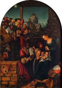 Lucas Cranach (I) - Adoration of the Magi (Museum der bildenden Künste). Free illustration for personal and commercial use.