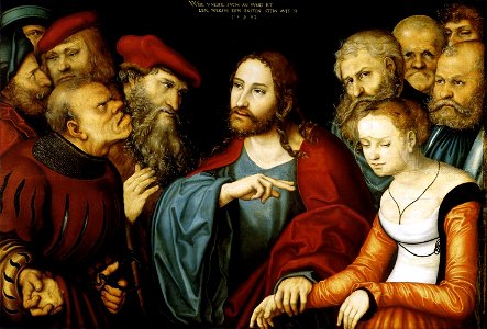 Lucas Cranach d. Ä. - Christ and the Adulteress - WGA05669. Free illustration for personal and commercial use.
