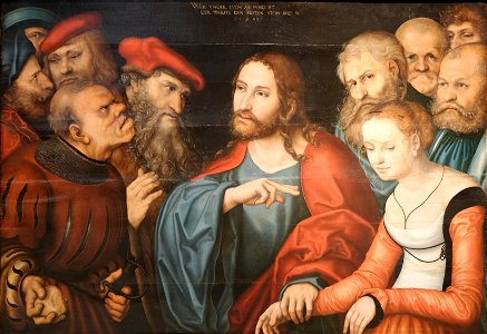 Christ and the adulteress - Lucas Cranach the Elder. Free illustration for personal and commercial use.