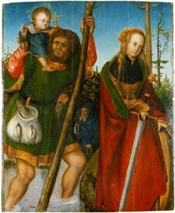 Lucas Cranach d.Ä. - Heiliger Christoph und heilige Katharina (Veste Coburg). Free illustration for personal and commercial use.