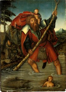 Lucas Cranach d.Ä. (u. Werkst.) - Der heilige Christophorus mit dem Jesuskind überquert einen Bach