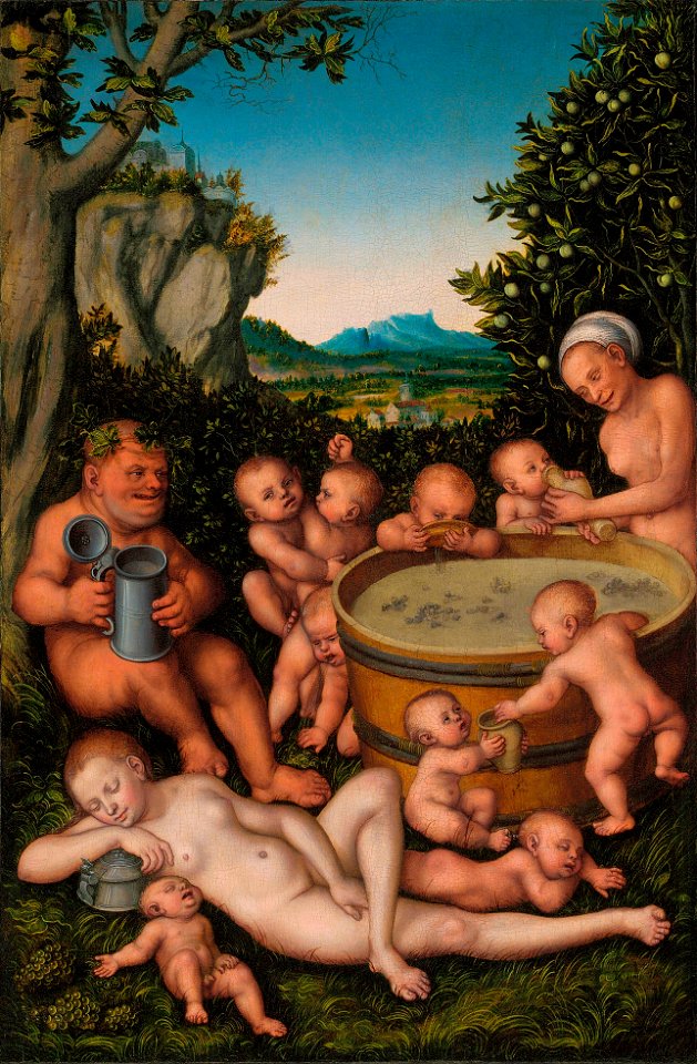 Lucas Cranach d.Ä. - Bacchus am Weinbottich (1530)