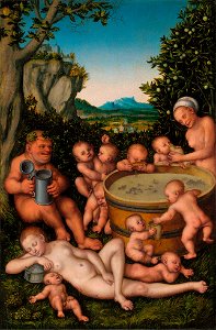 Lucas Cranach d.Ä. - Bacchus am Weinbottich (1530)