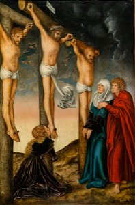 Lucas Cranach (I) - Christ on the cross between the two thiefs (1515, Pushkin Museum). Free illustration for personal and commercial use.