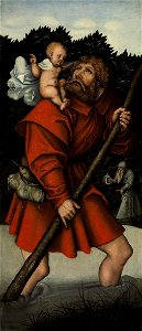 Lucas Cranach d.Ä. (Werkst.) - Der heilige Christophorus trägt das Jesuskind. Free illustration for personal and commercial use.