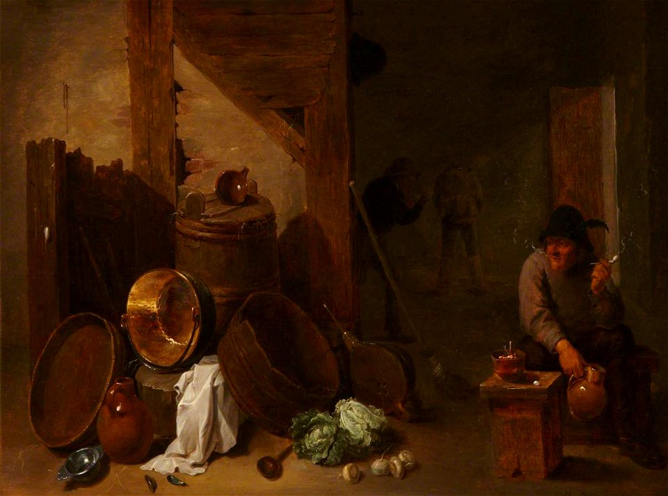David Teniers II (1610-1690) - Kitchen Interior with a Toper and Other Peasants Beyond - 631081 - National Trust