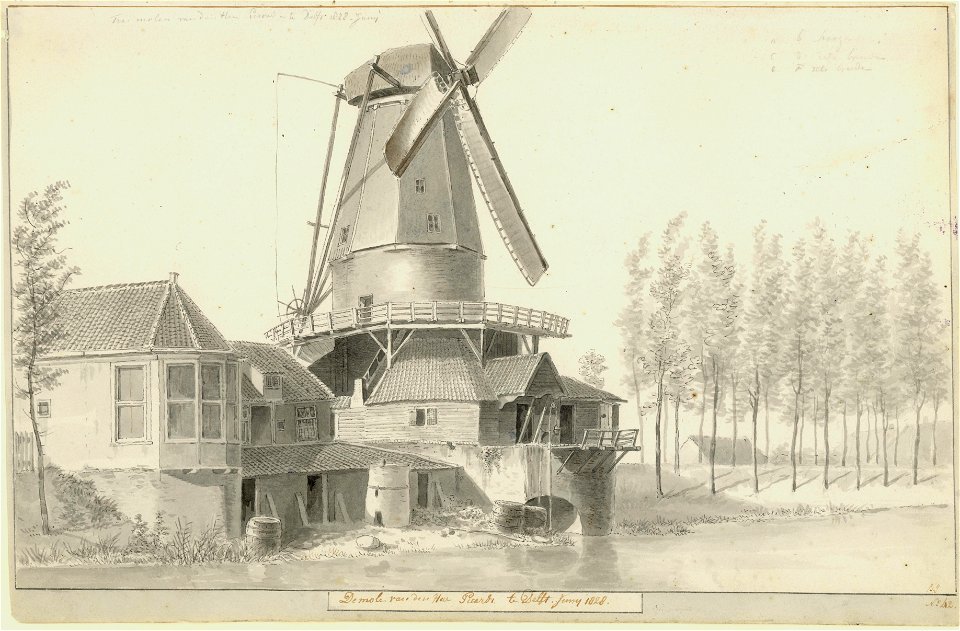 De molen van den Heer Picard te Delft. junij 1828, Balthasar Jooss, SA Delft, inv.nr. 68411