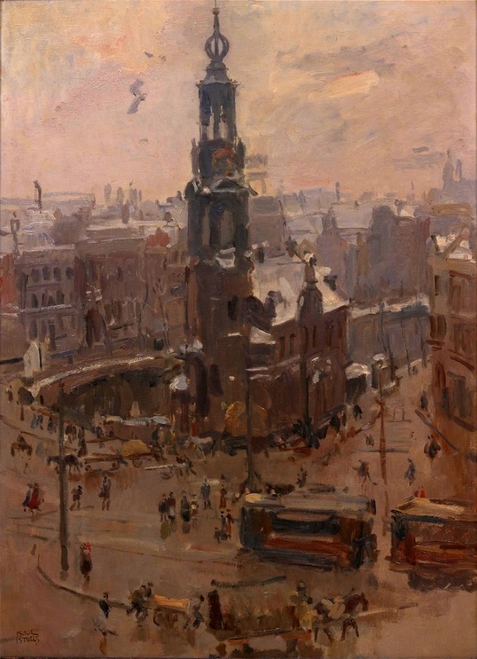 De Munttoren in Amsterdam, dooiweer Centraal Museum 22125