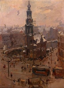 De Munttoren in Amsterdam, dooiweer Centraal Museum 22125