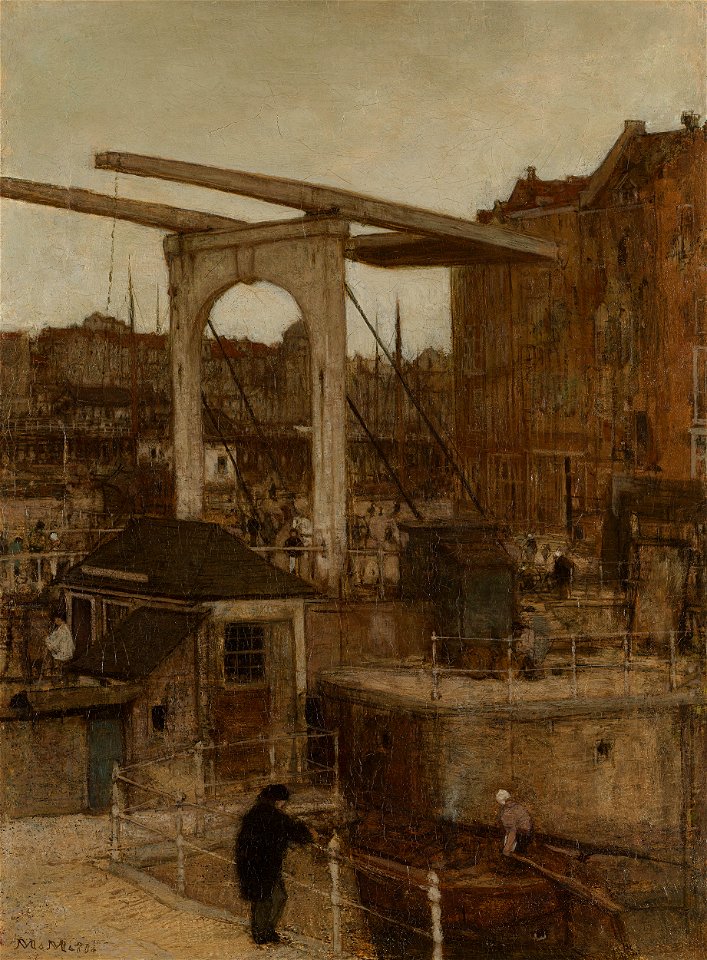 De Nieuwe Haarlemse Sluis bij het Singel, bekend als ‘Souvenir d’Amsterdam’ Rijksmuseum SK-A-2704