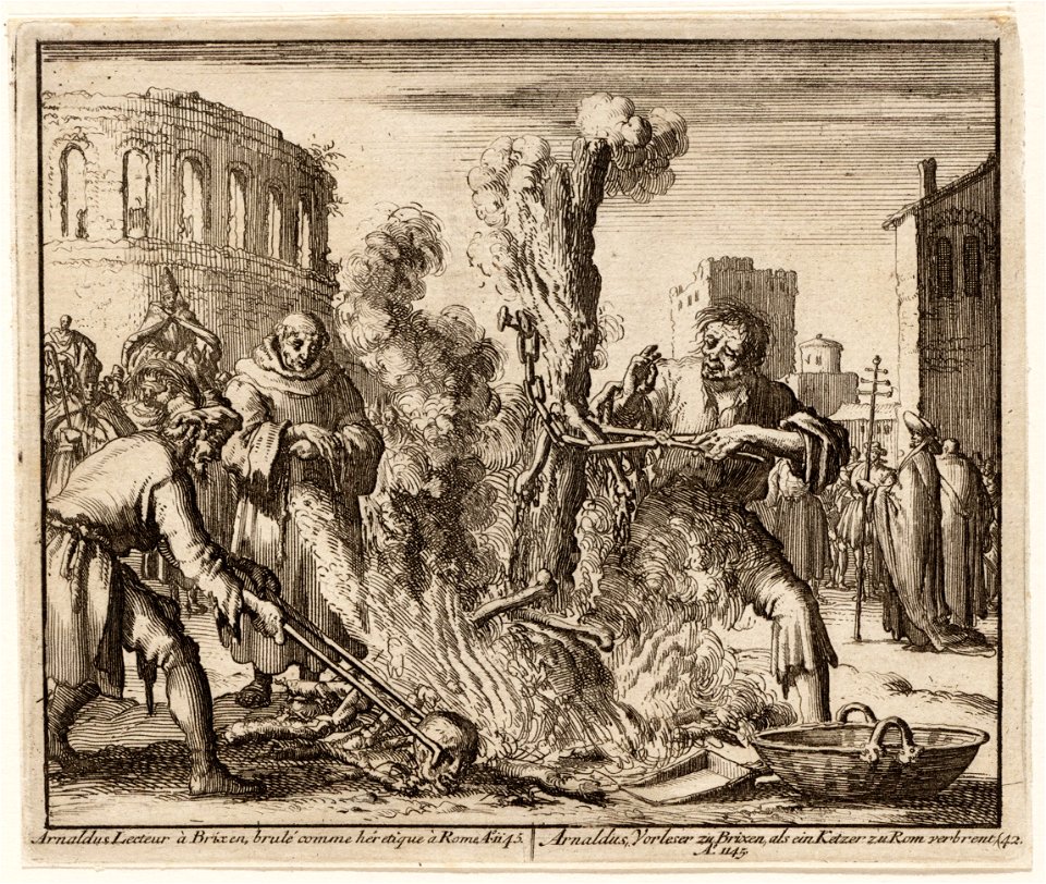 De overblijfselen van Arnoldus te Rome worden van de brandstaak losgemaakt, objectnr A 41881