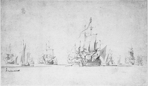 De Ruyter's Voyage to Bergen, autumn 1665. The Dutch fleet becalmed at sea RMG PW6777