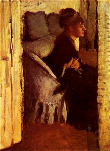 Degas - Woman Putting on Her Gloves, circa 1877. Free illustration for personal and commercial use.