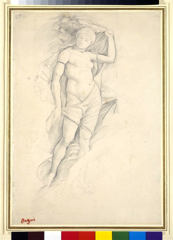 Degas - Woman, partly draped, with a slight Study of a Centaur, lower right, after Mantegna, WA1954.70.25