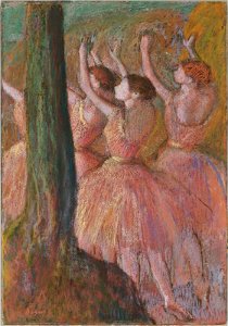 Dancers in Rose by Edgar Degas, about 1900, pastel. Free illustration for personal and commercial use.